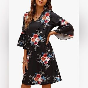 Floral Bell Flutter Sleeve Floral Dress, sz S
